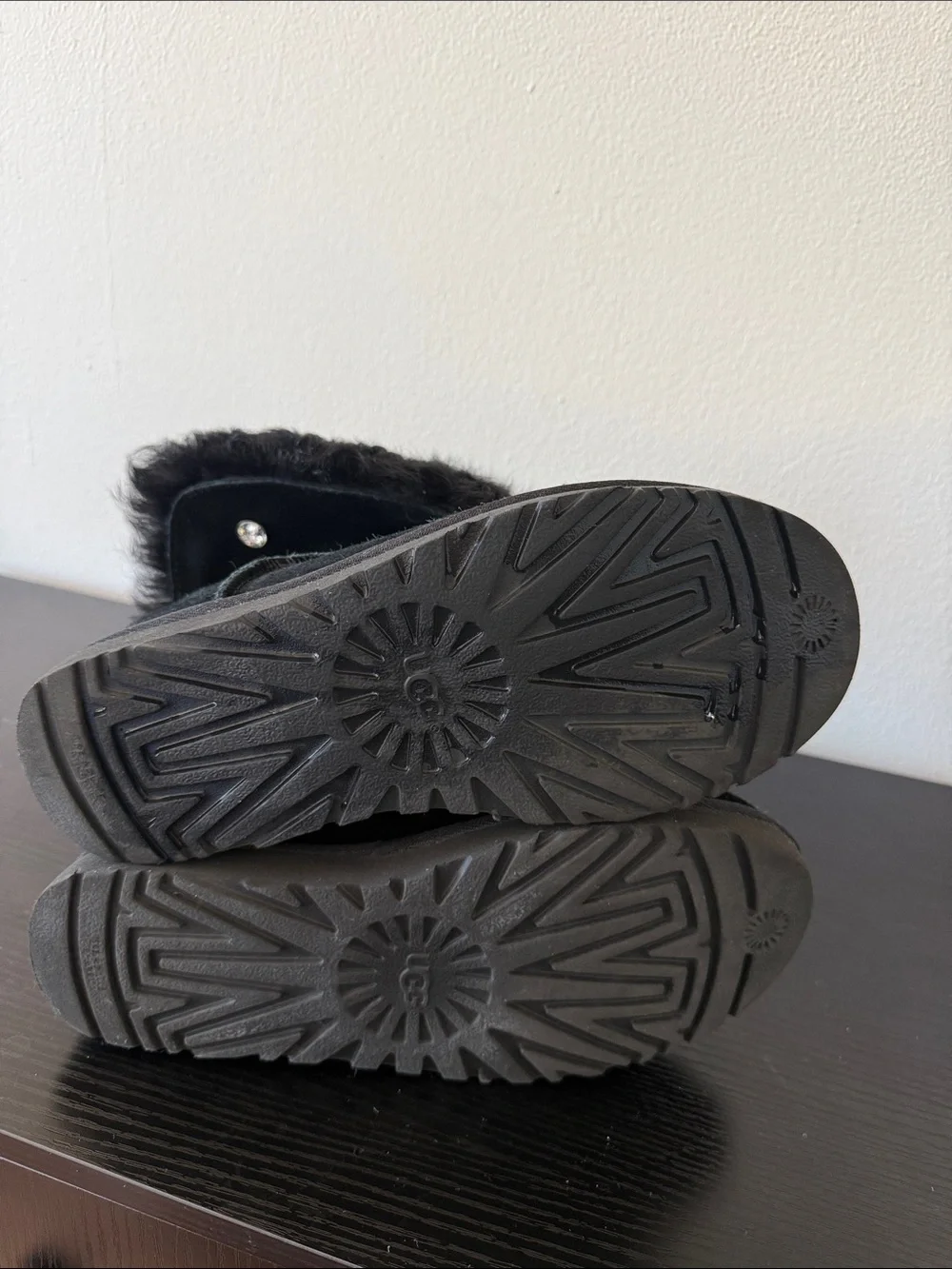 Authentic UGG Black Mini Sheepskin Boots – Women’s Size 8